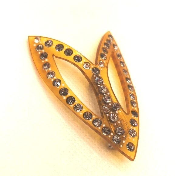 Vintage 1920's bakelite and rhinestone brooch - Picture 2 of 6